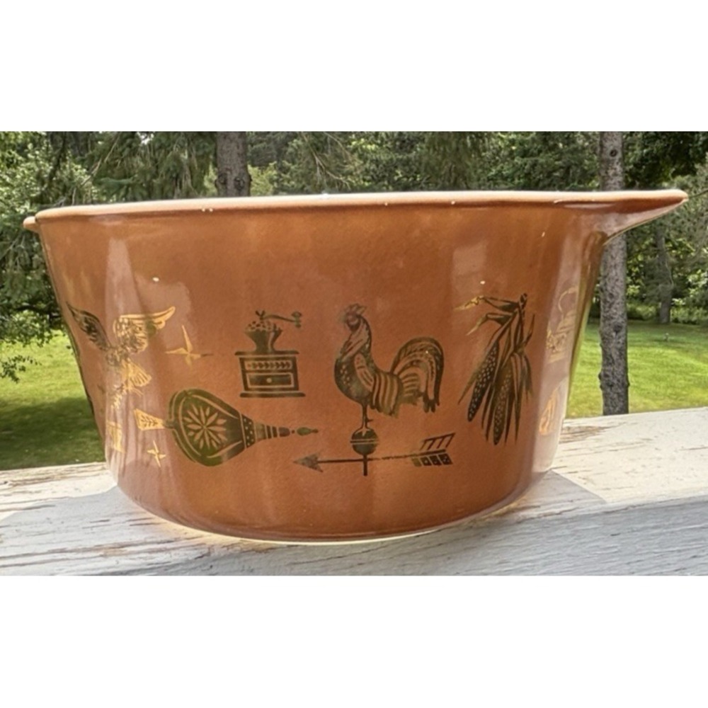 Pyrex Mixing Bowl Set 2 Brown Wheat Pattern Casserole Dish 2 1/2 Qt 1 Qt Vintage